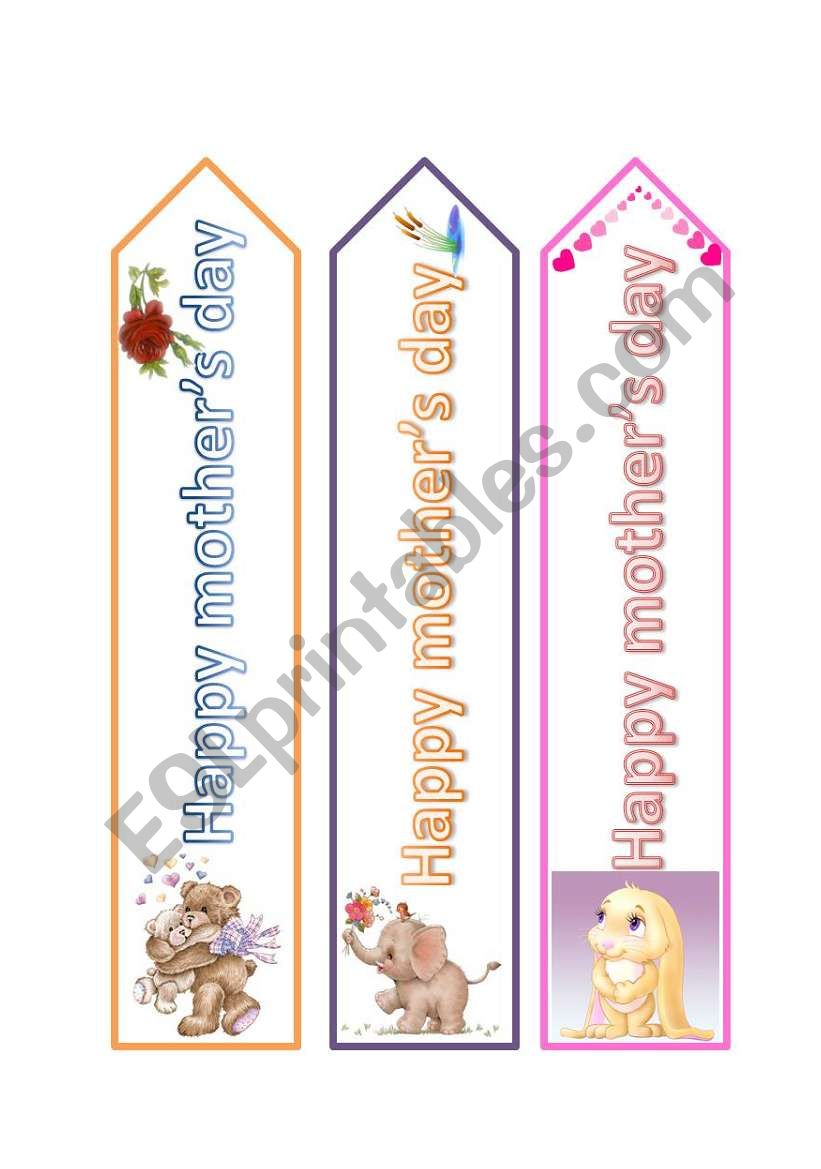 Happy mothers day bookmarks worksheet