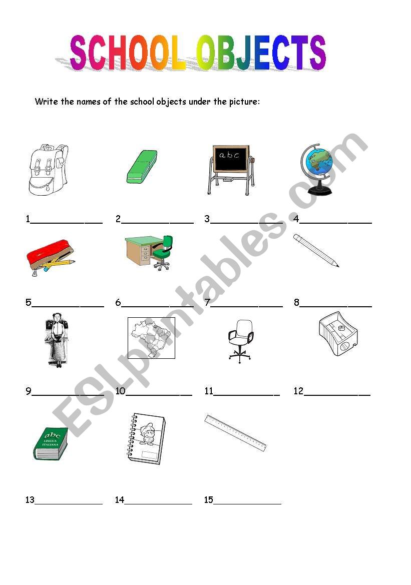 SCHOOL OBJECTS worksheet