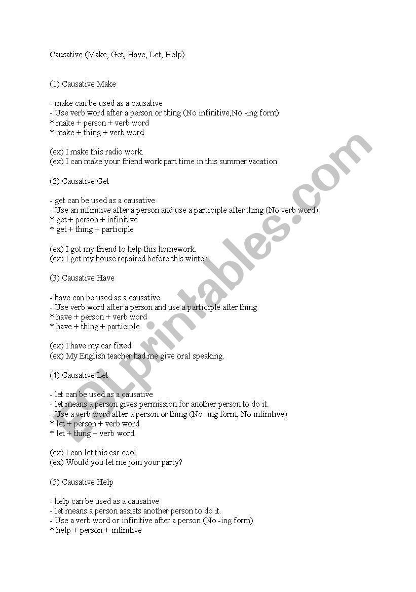 causatives worksheet