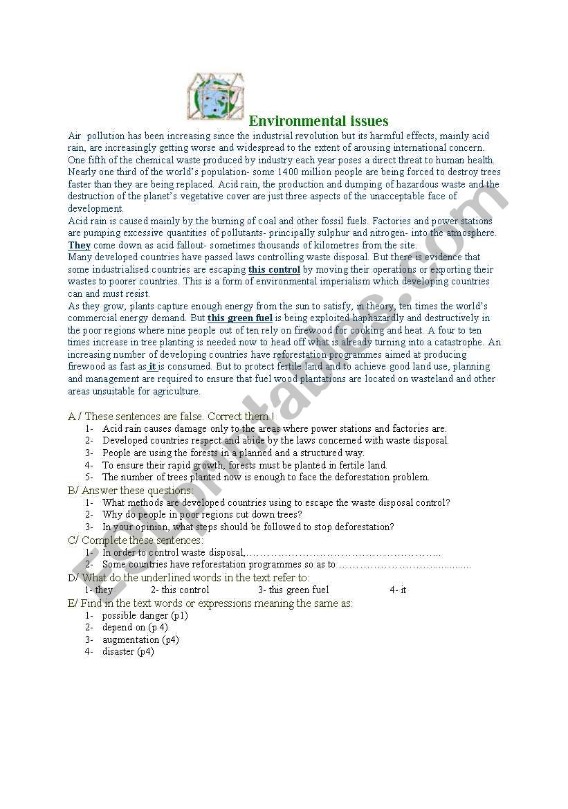 Environmental issues worksheet