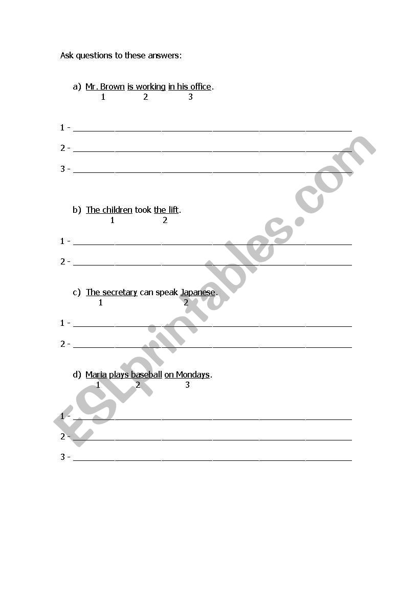 Ask questions worksheet