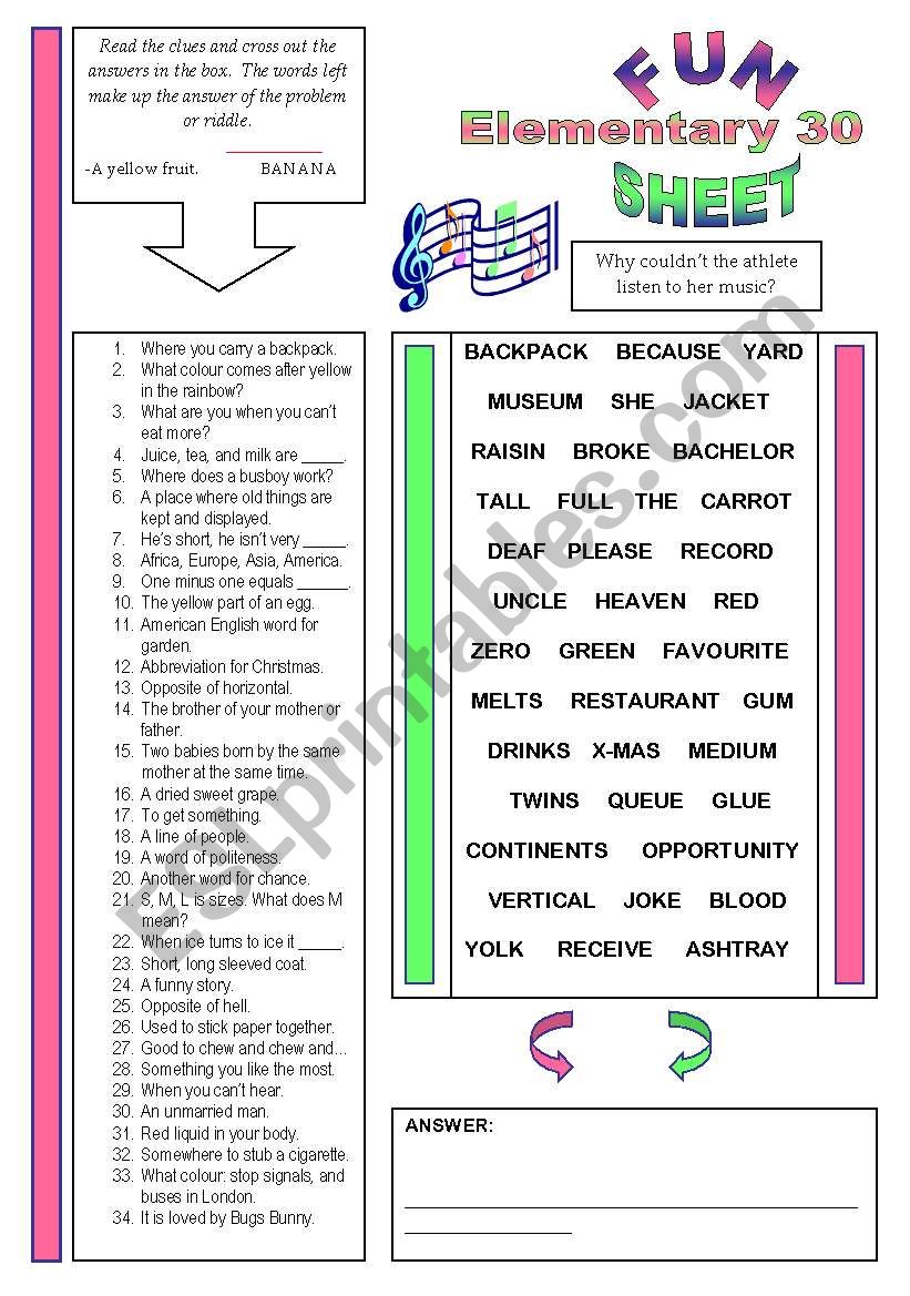 Fun Sheet Elementary 30 worksheet