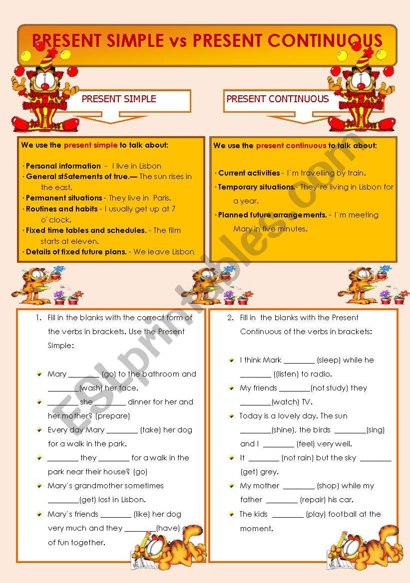 Present tenses worksheet