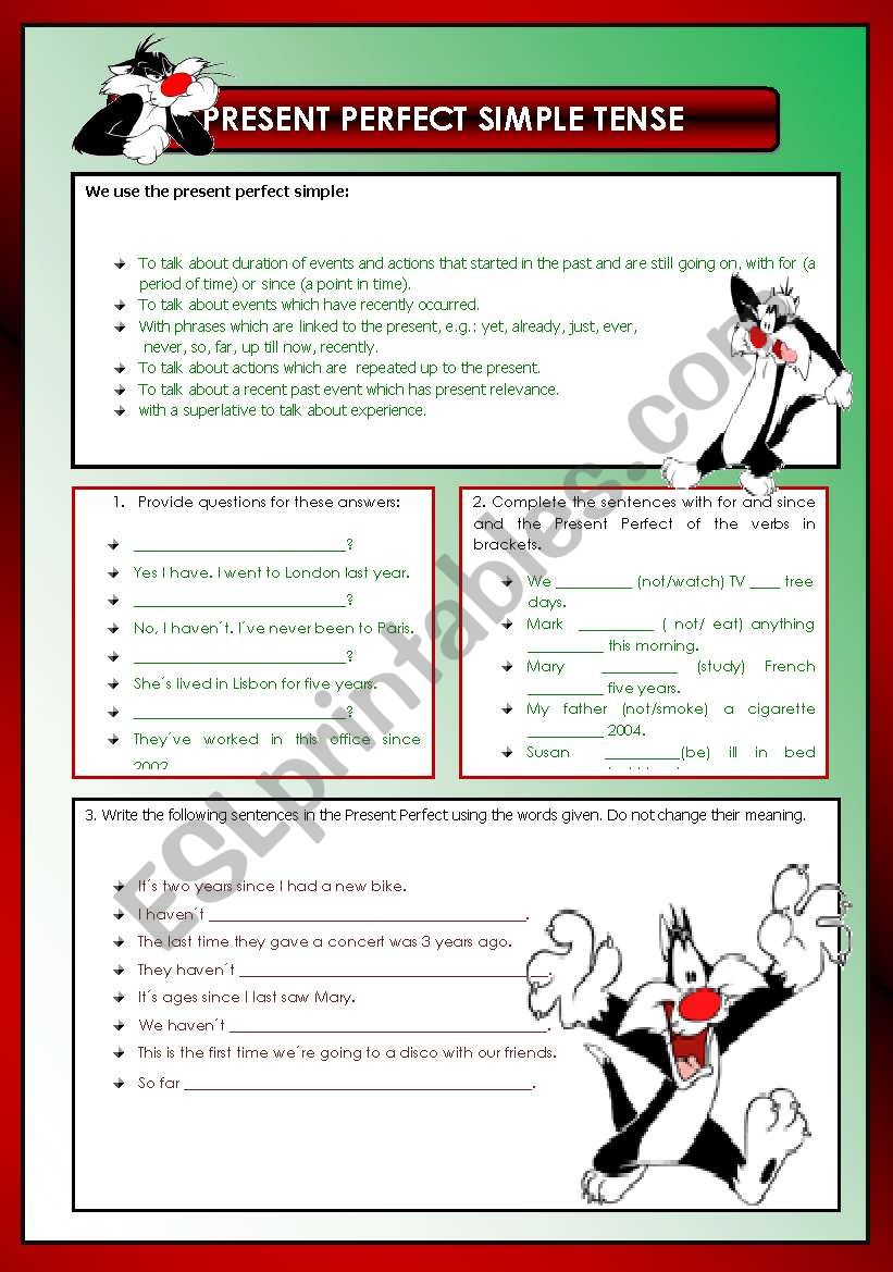 Present perfect simple tense worksheet