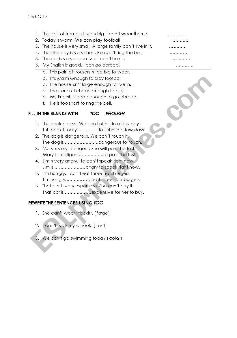 quiz worksheet