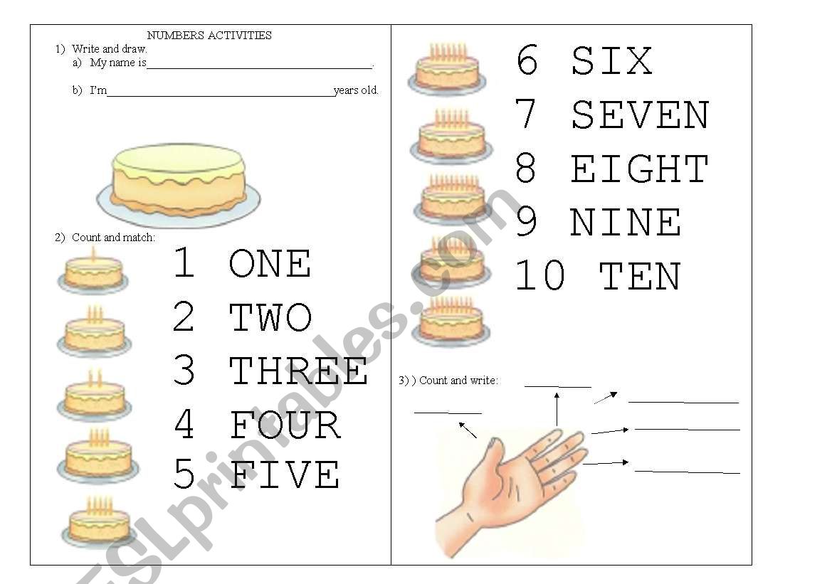 Numbers activities worksheet