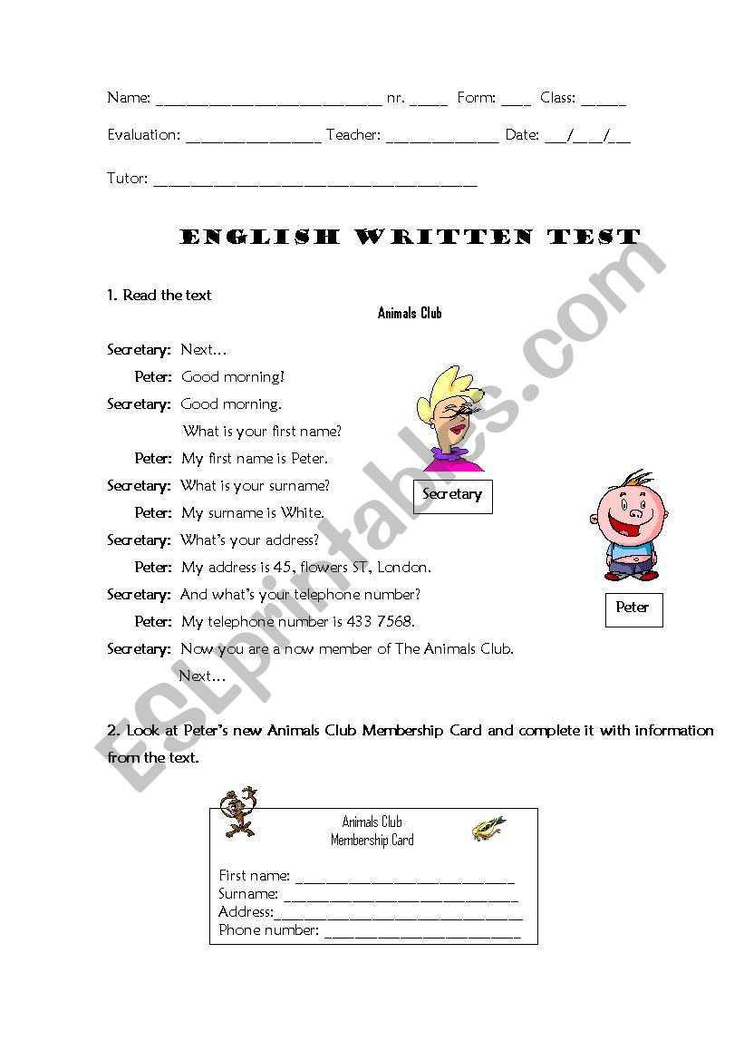 5th grade test worksheet