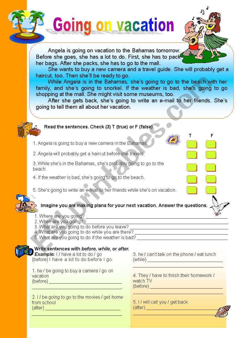 Vacation Verbs Worksheet