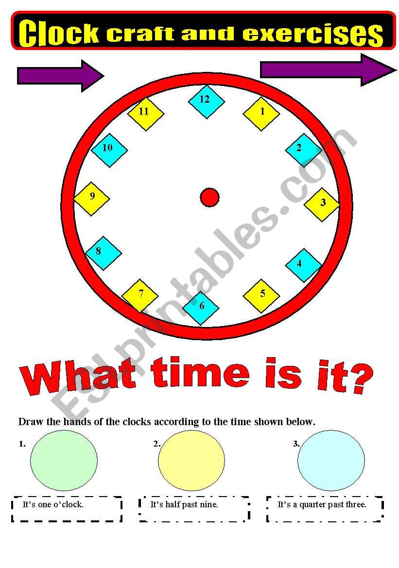 Clock craft and exercises - coloured version ( 2 pages).