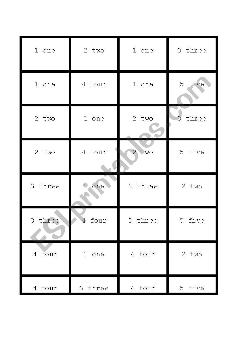 domino numbers 1 to 5 worksheet