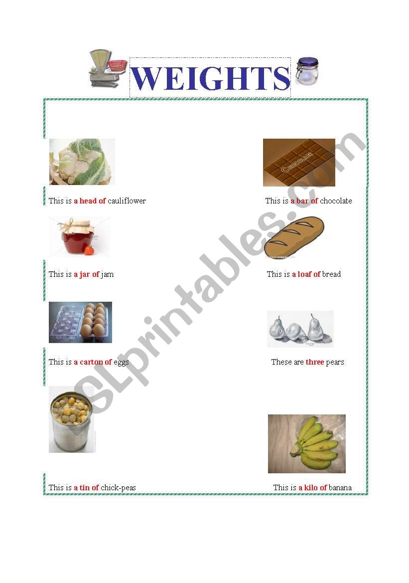 Different means of weighing worksheet