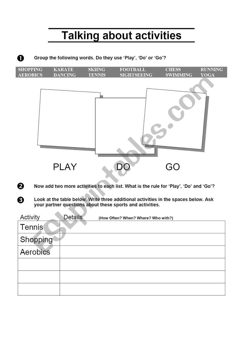 play do go worksheet