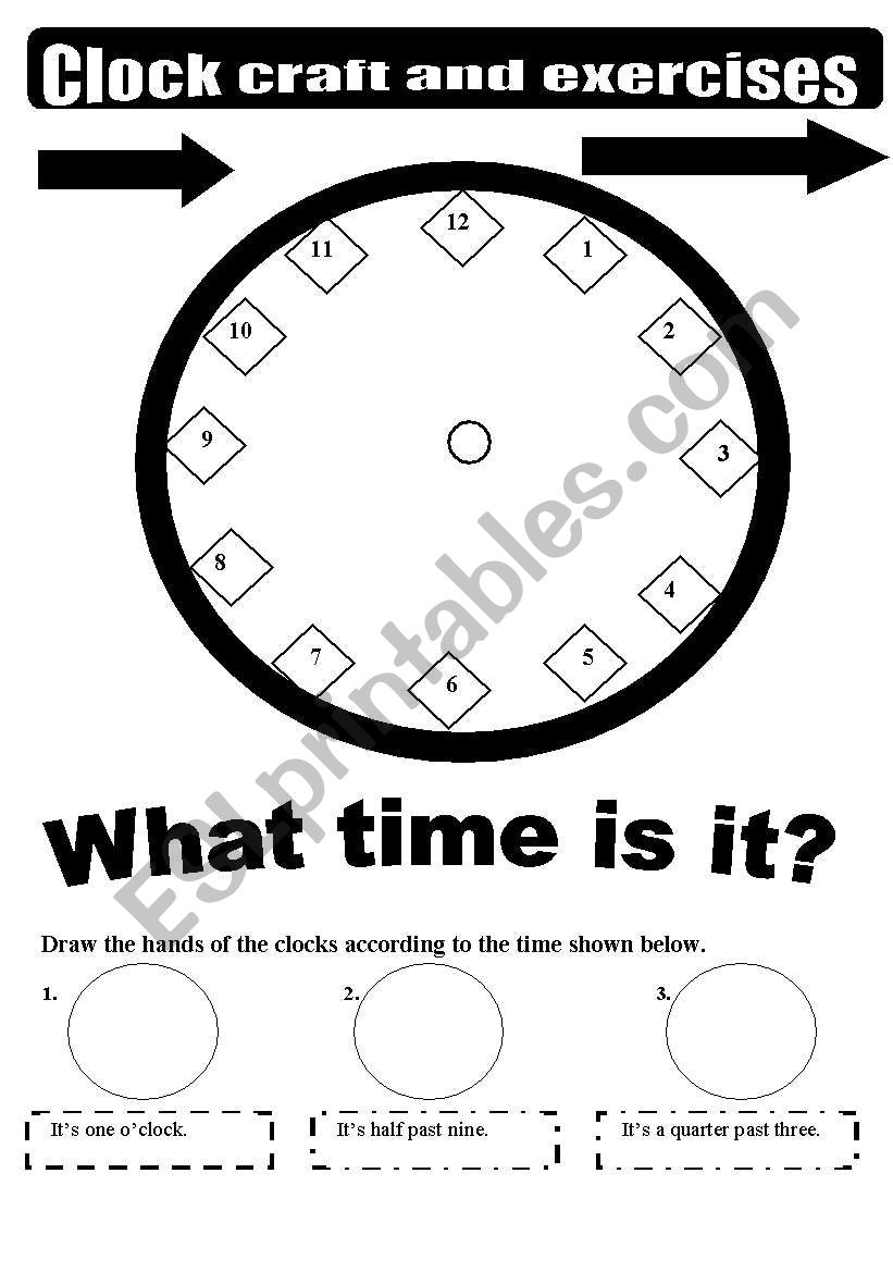 Clock craft and exercises - Black & white version ( 2 pages).