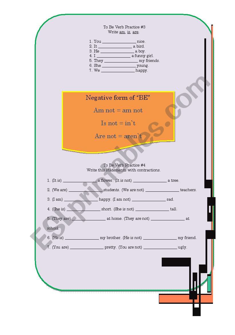 THE VERB BE 2 PART worksheet