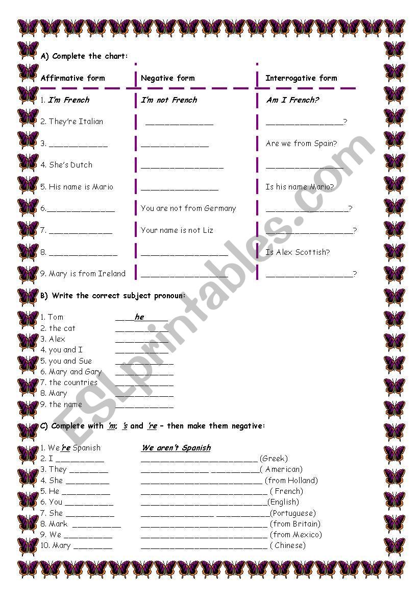 Match The Verb With Its Corresponding Subject Spanish Worksheet