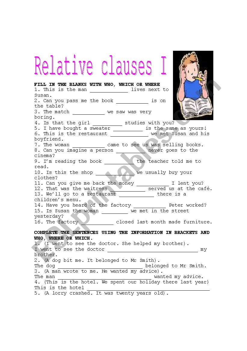 RELATIVE CLAUSES 1 worksheet