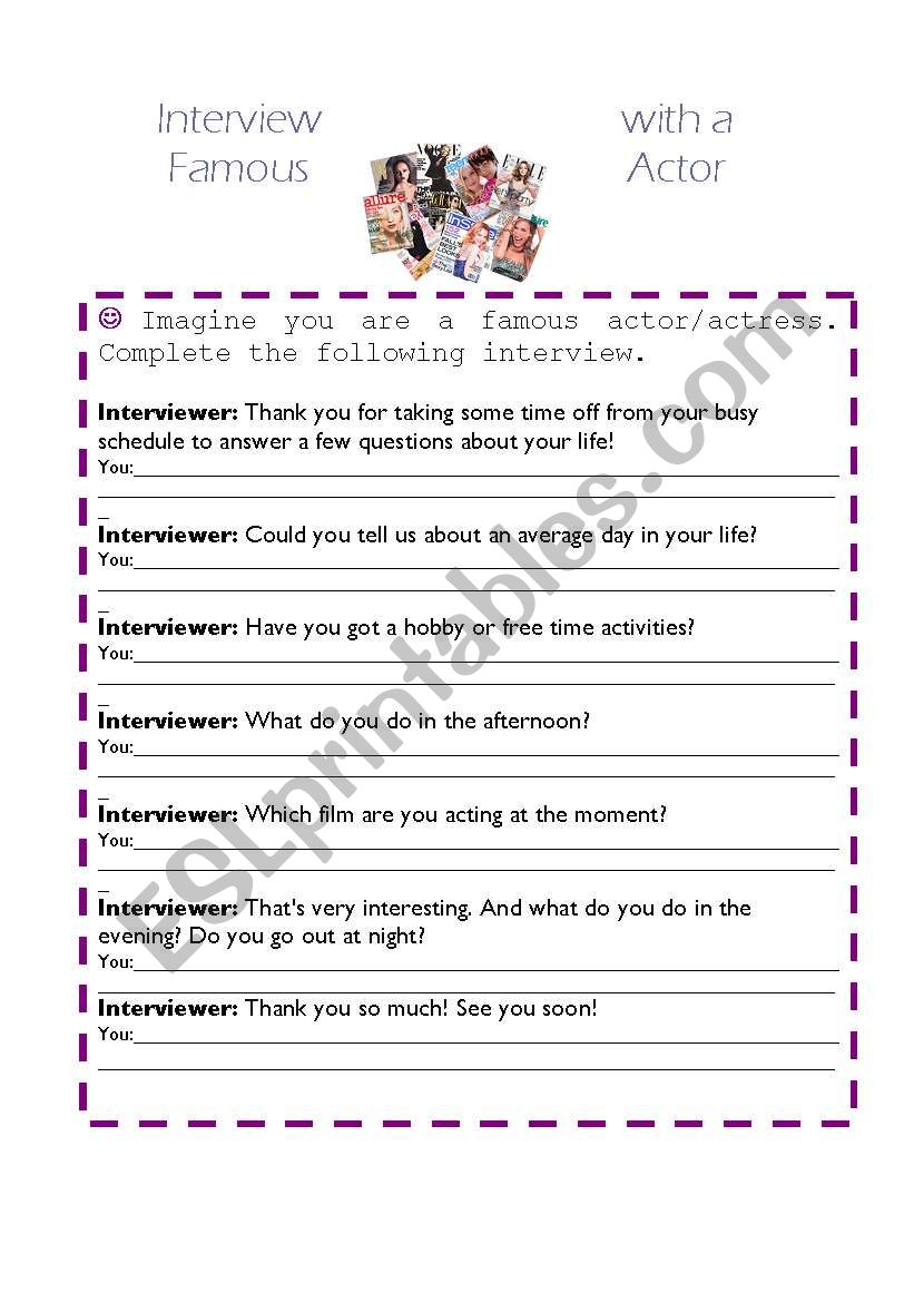 Interview with a famous actor worksheet