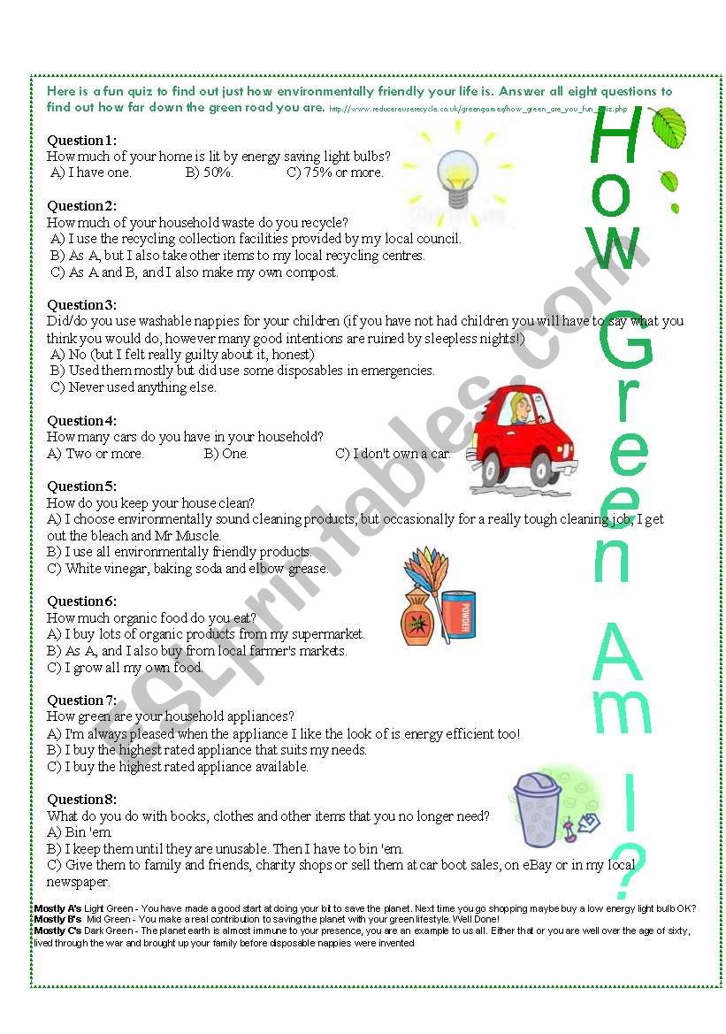 How Green Am I?  worksheet