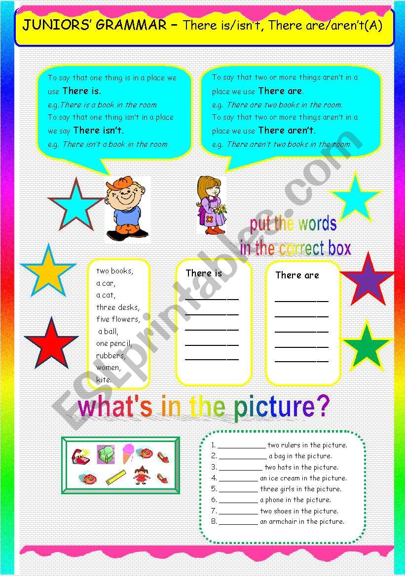 JUNIORSÂ´ GRAMMAR THERE IS-THERE ARE(PART A)
