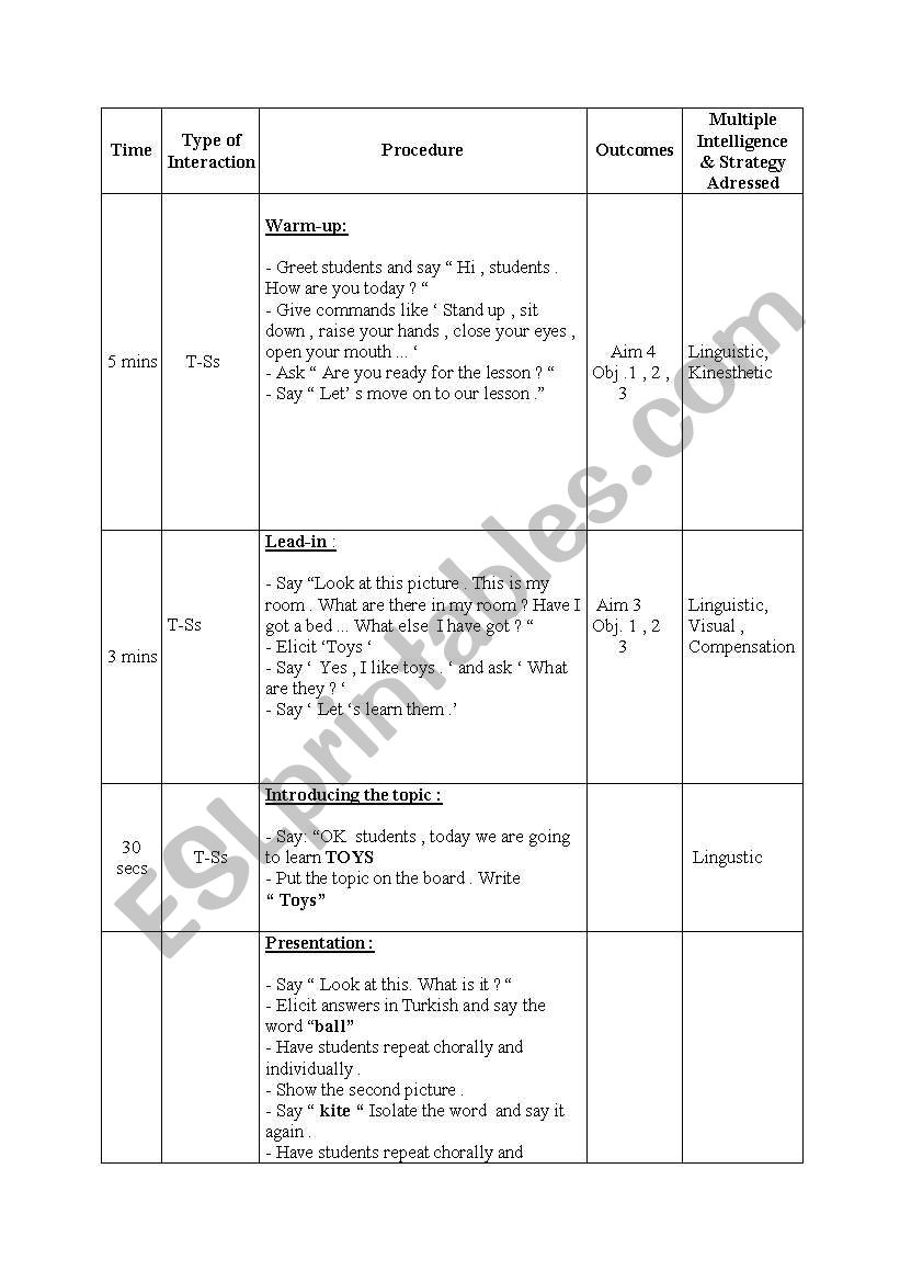 toys worksheet