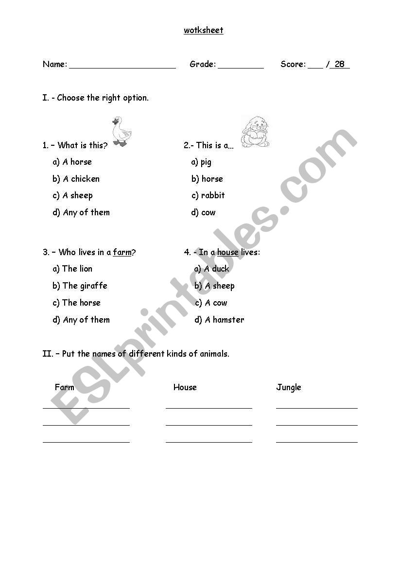 animals worksheet