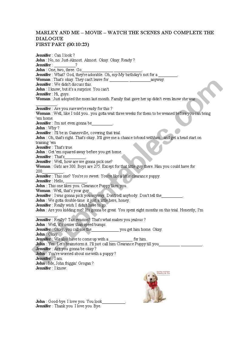 Marley and Me worksheet