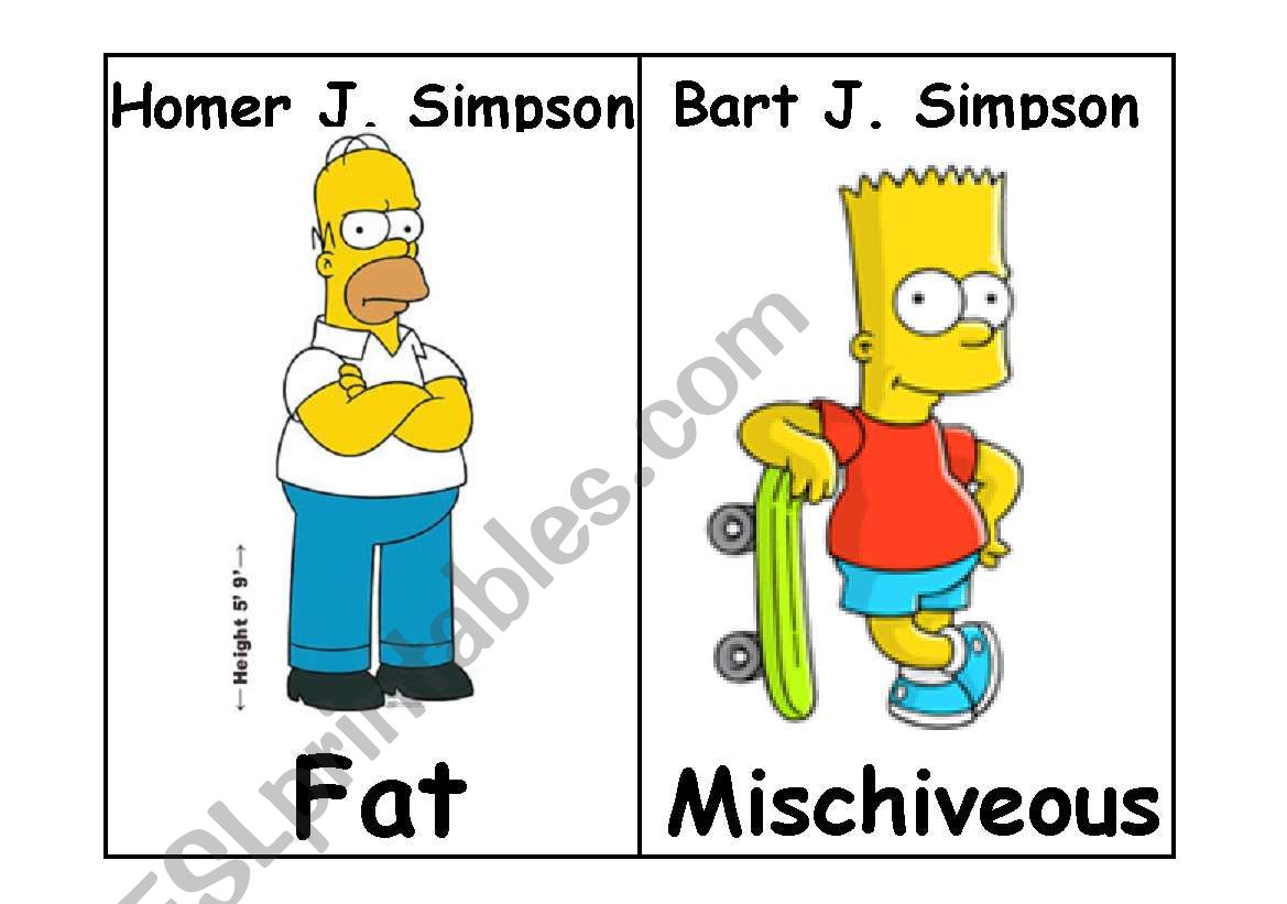 Simpson Adjectives Flashcards worksheet