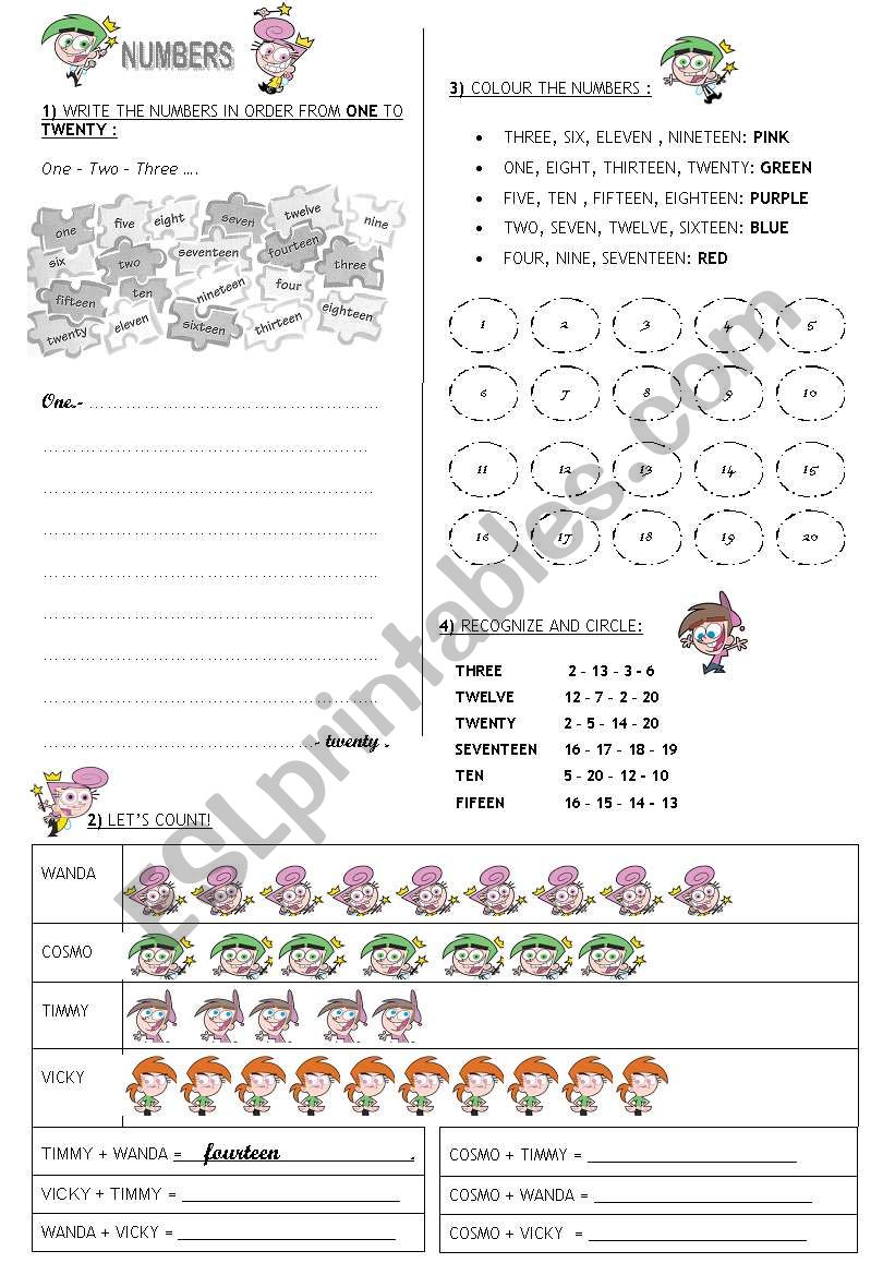 NUMBERS 1 TO 20 worksheet