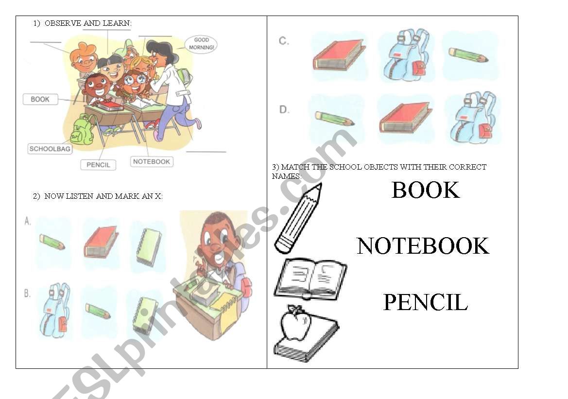School objects worksheet worksheet