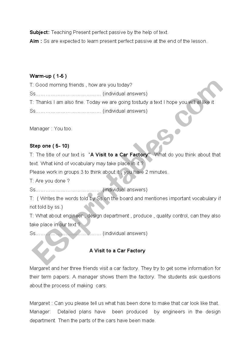 lesson  plan for present perfect passive