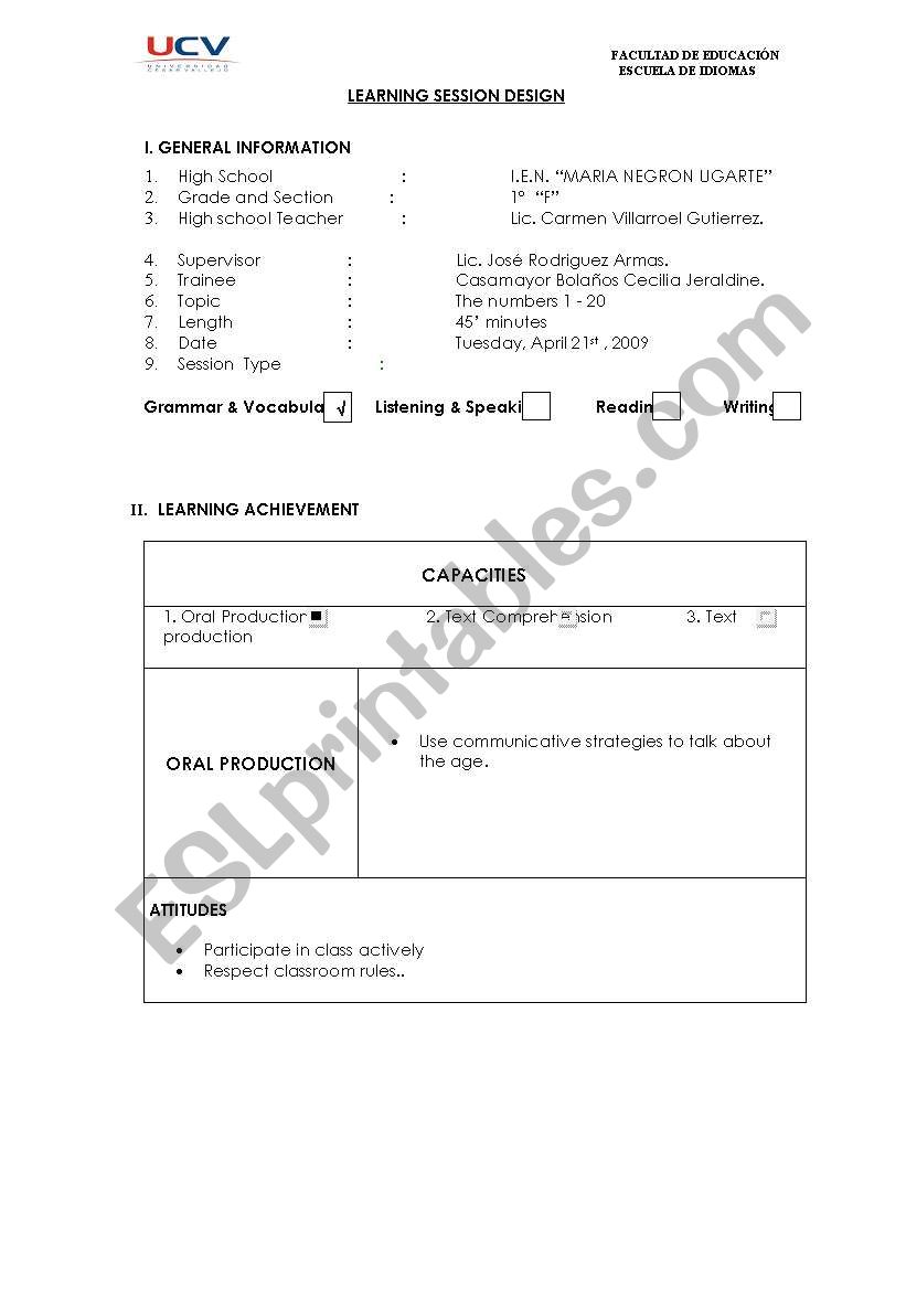 numbers worksheet