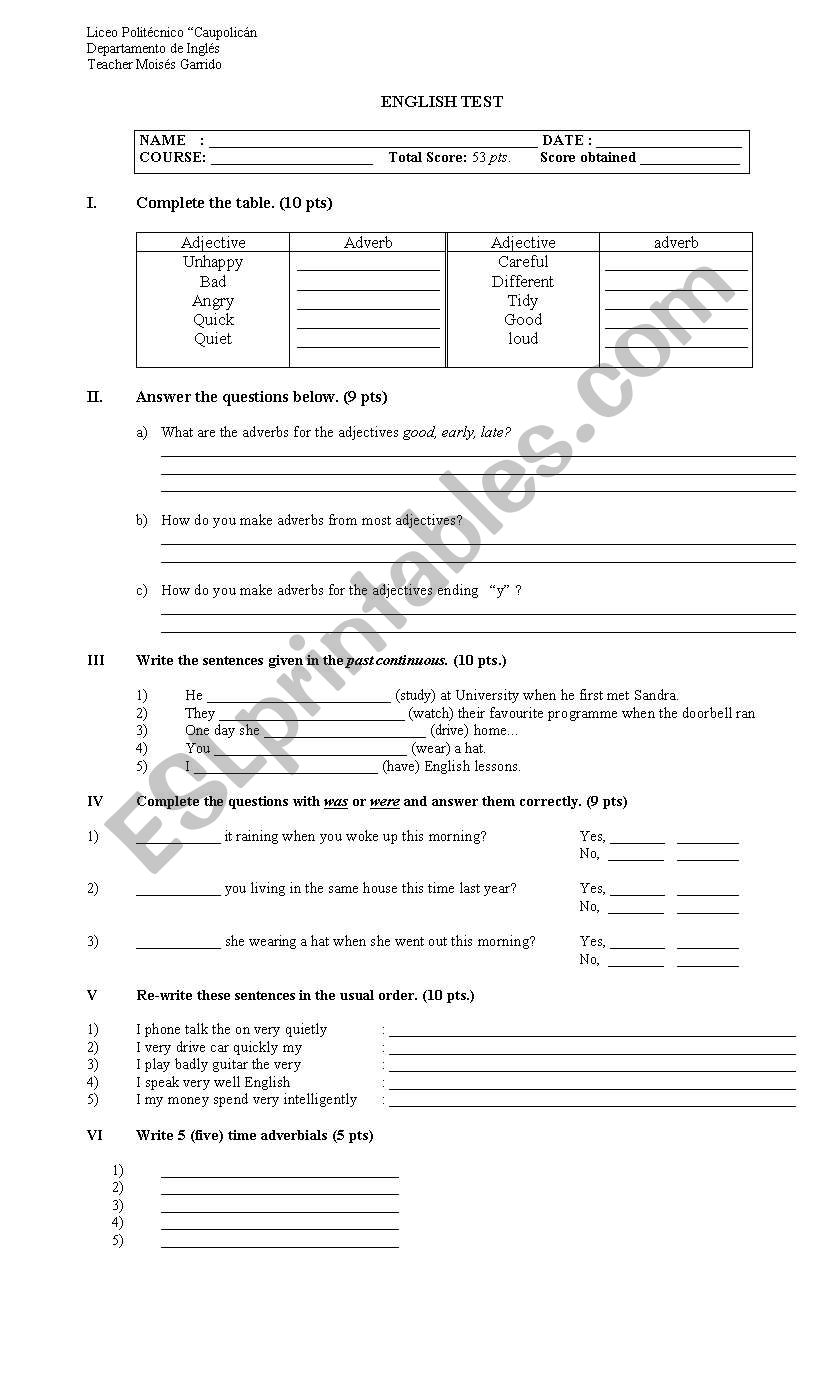 past continuous worksheet