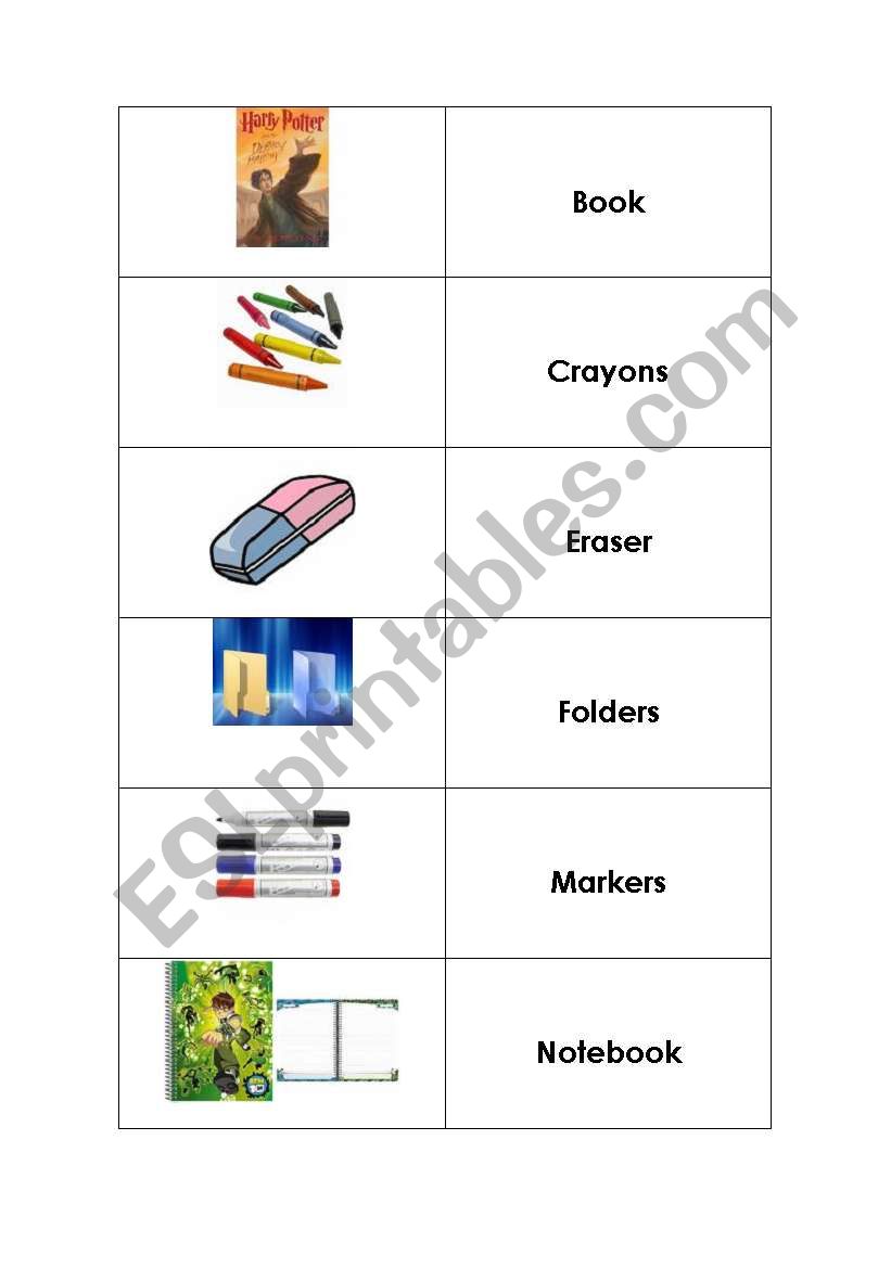 Classroom Objects - Matching exercise