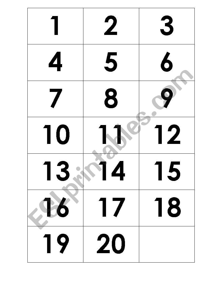 English worksheets: Numbers - Memory game
