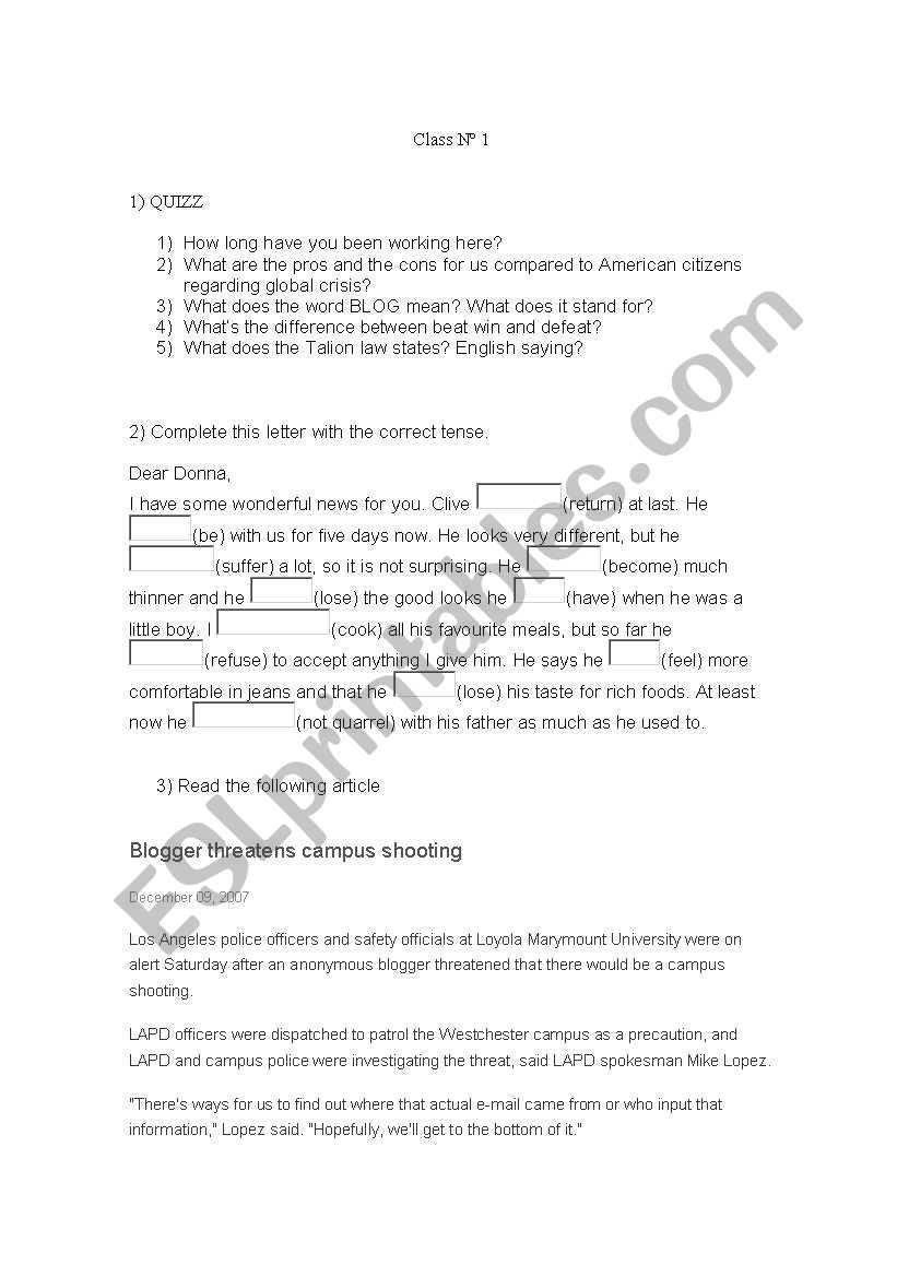 Tense Revision worksheet