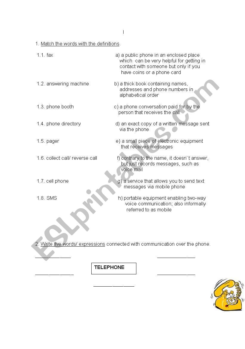 Telephone Calls worksheet