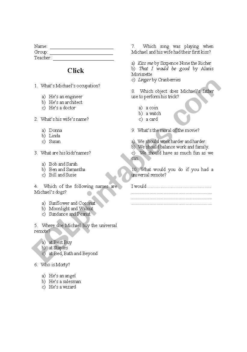 Click worksheet