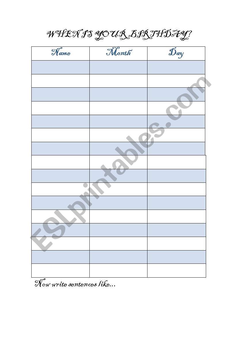 When Is Your Birthday? worksheet