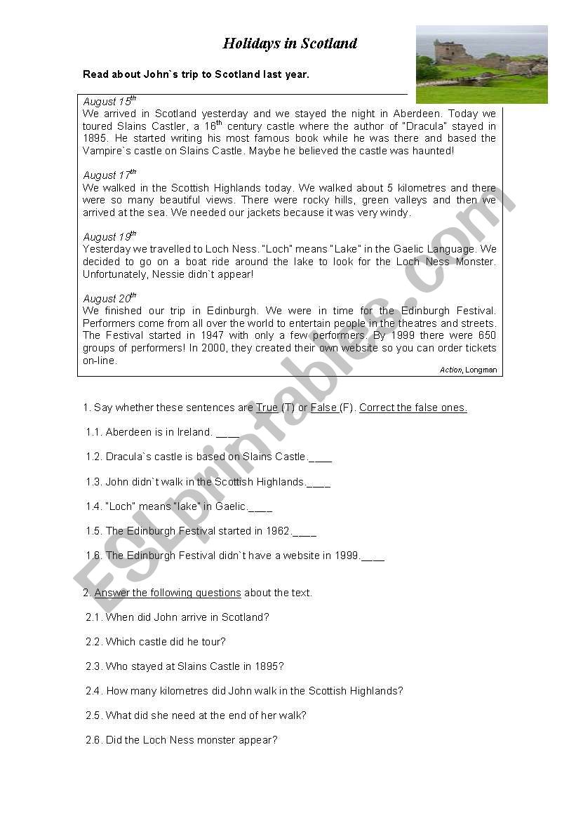 Holidays in Scotland worksheet