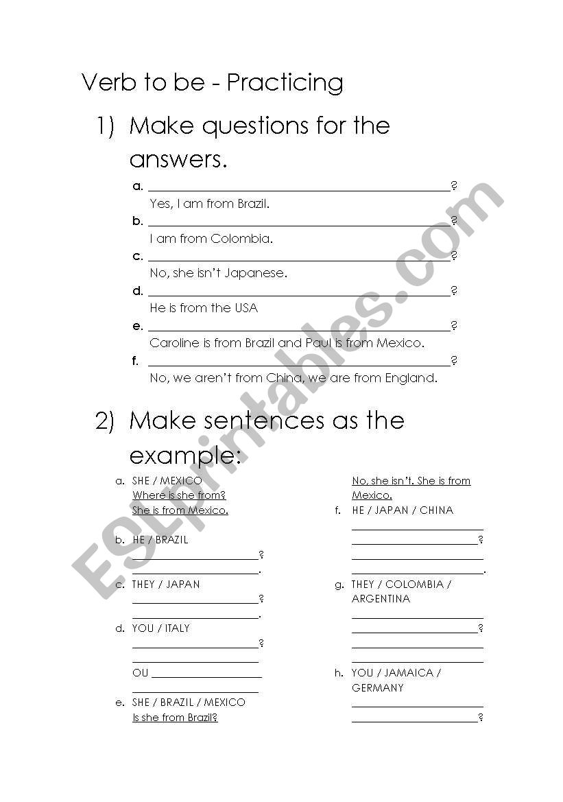 Verb TO BE practice + Nationalities