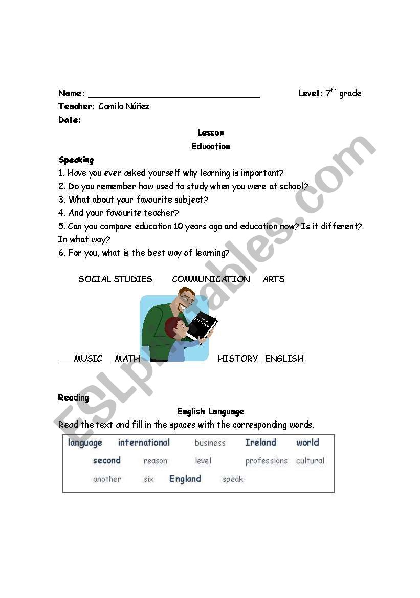 Lesson School worksheet