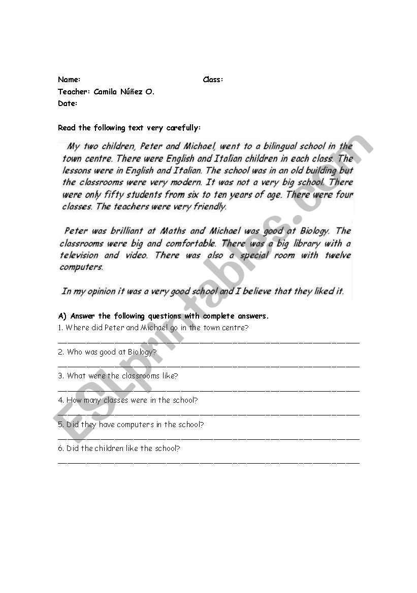 comprehencion worksheet
