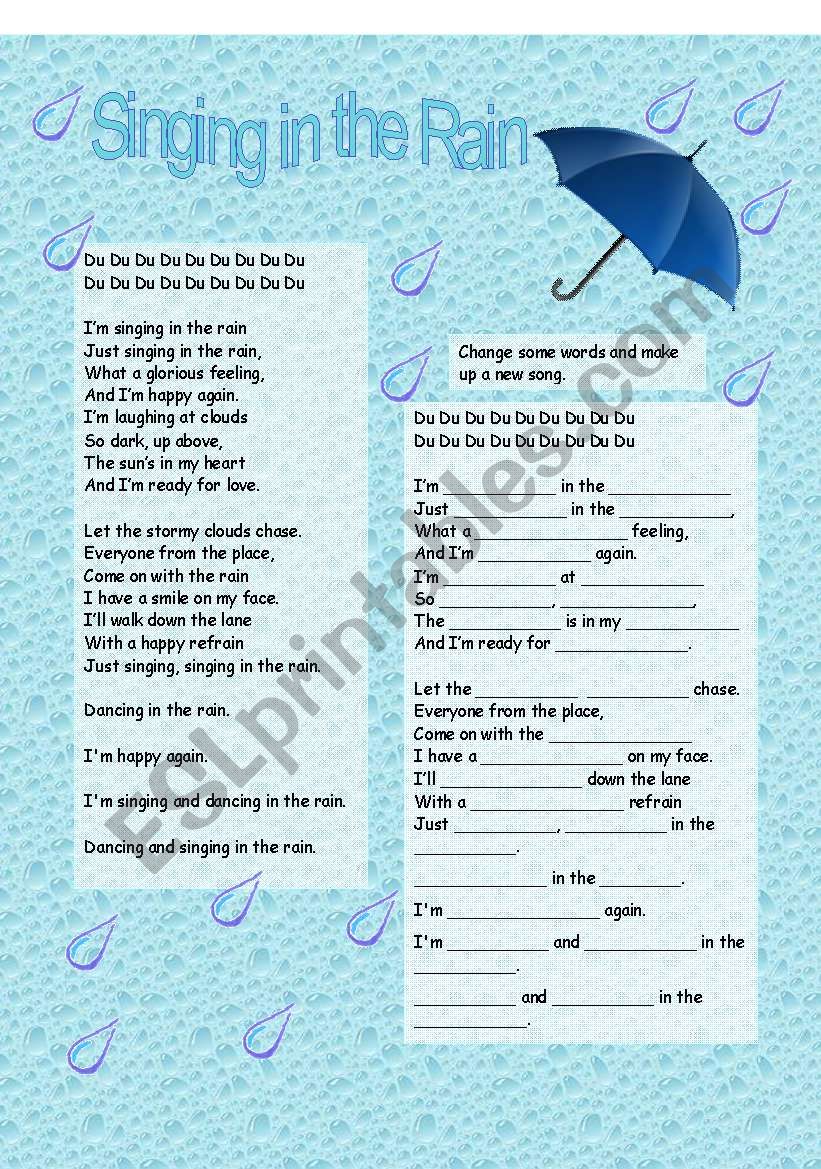 Song - Singing in the Rain worksheet