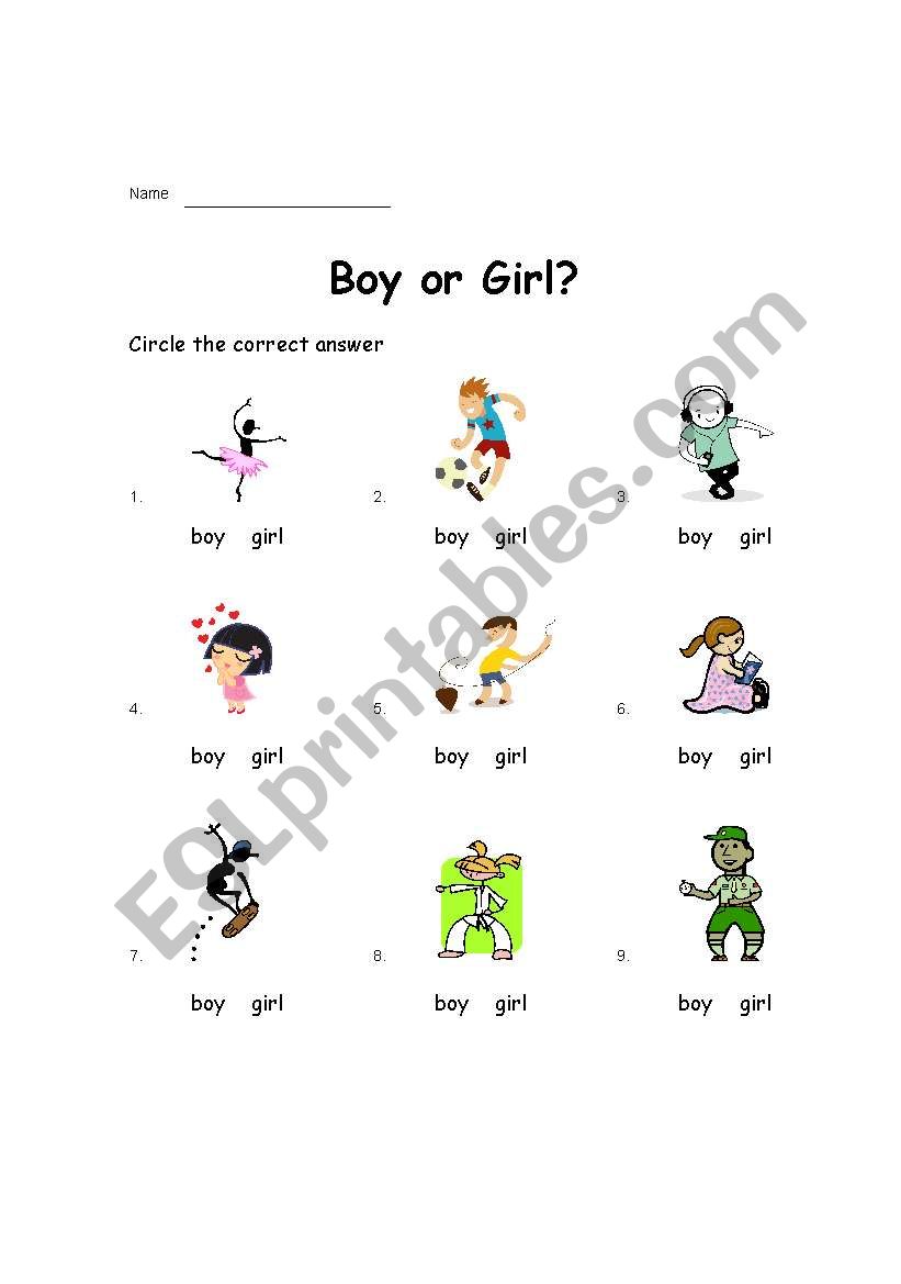 Boy or Girl Review worksheet