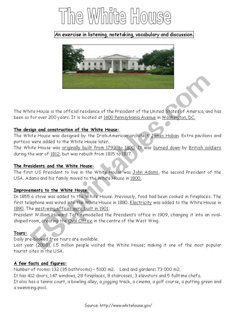 The White House  (all levels) worksheet
