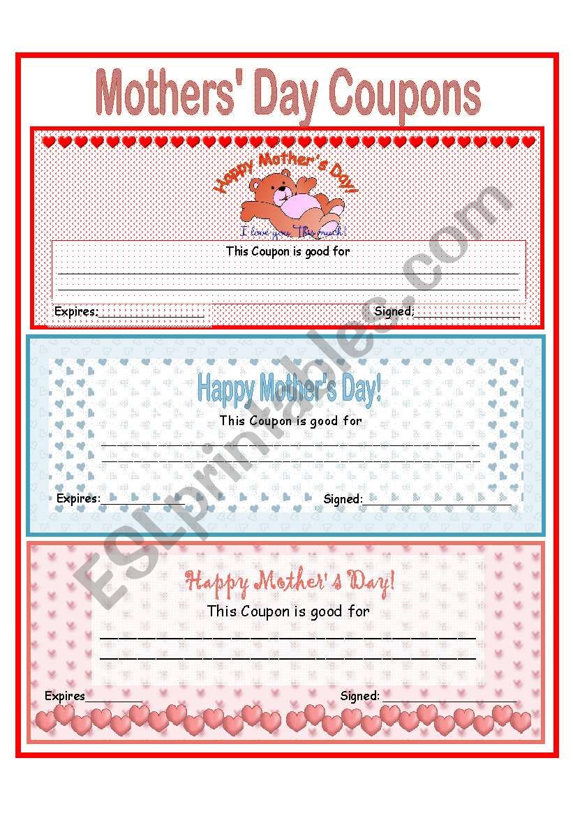 Mothers Day Coupons worksheet
