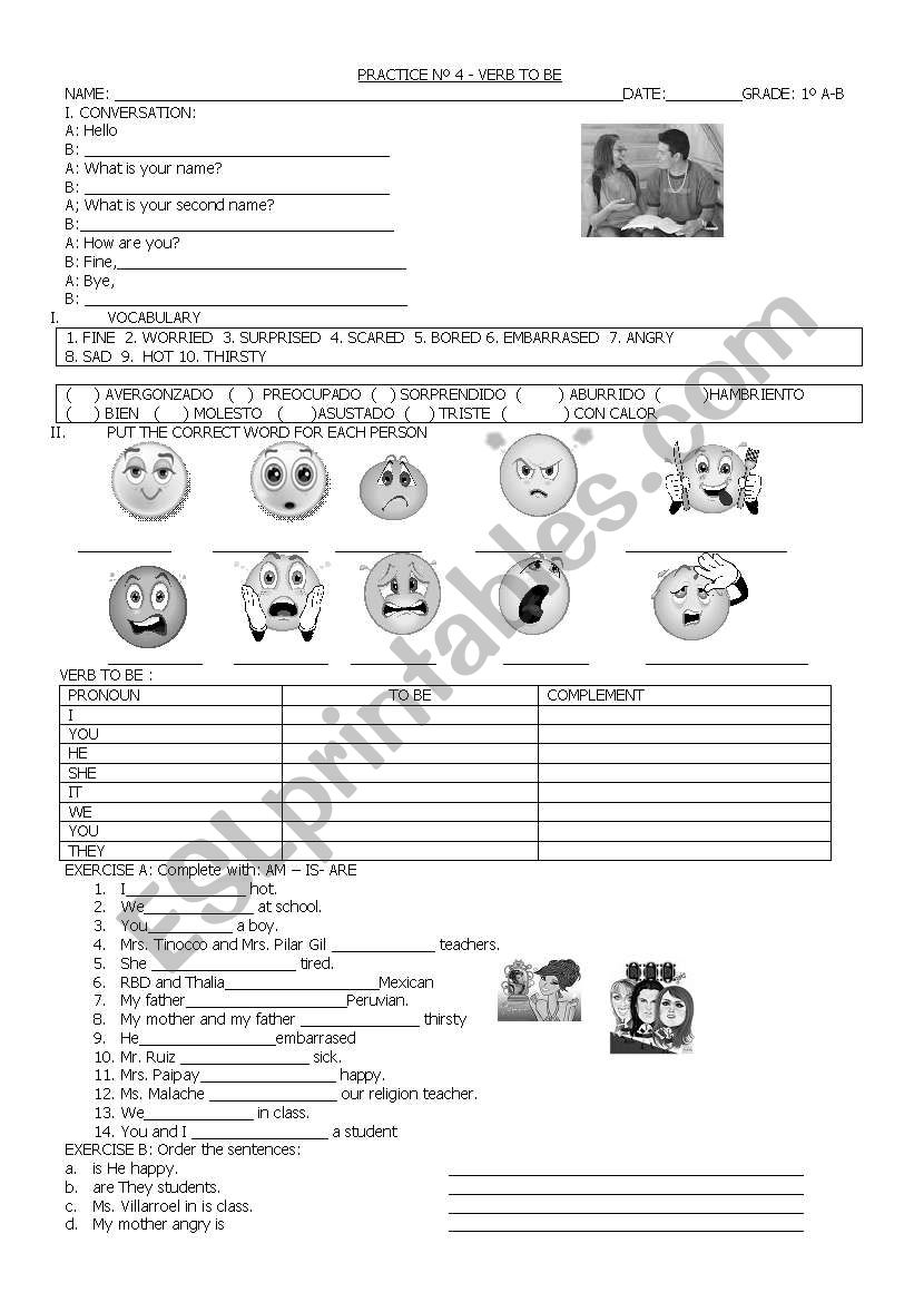 VERB TO BE worksheet