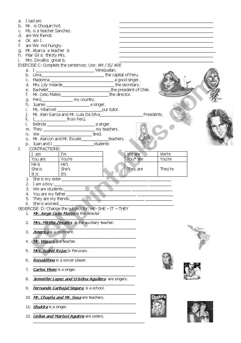 verb to be worksheet