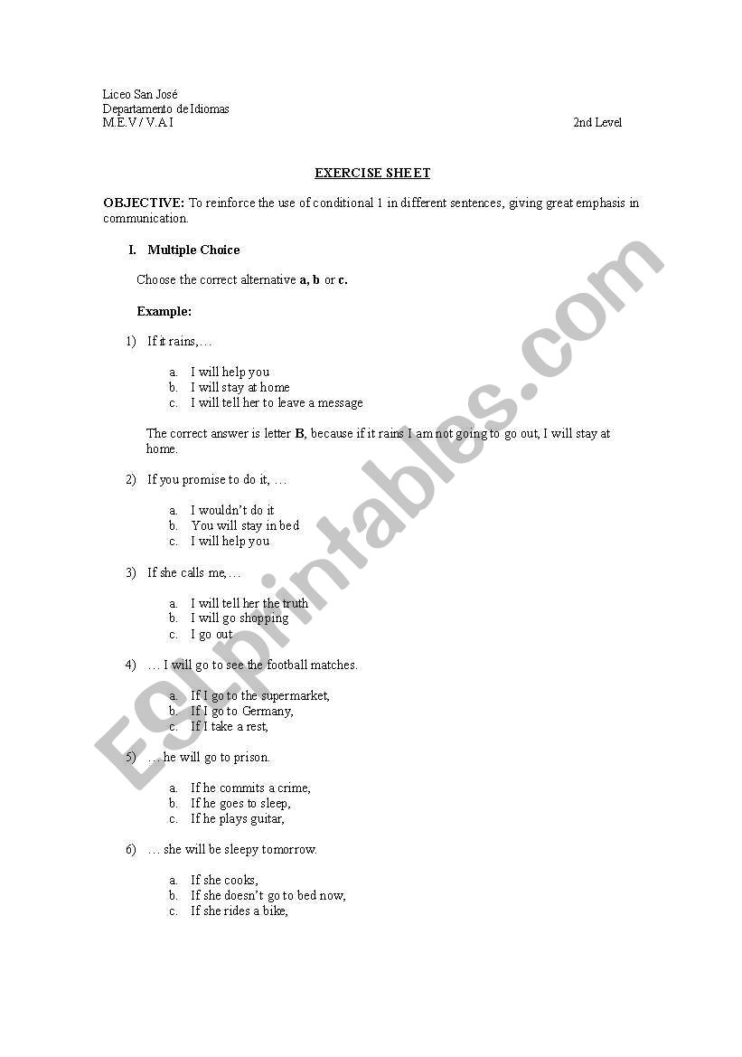 Conditionals worksheet