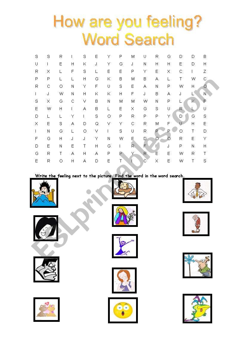 Feelings Word Search worksheet